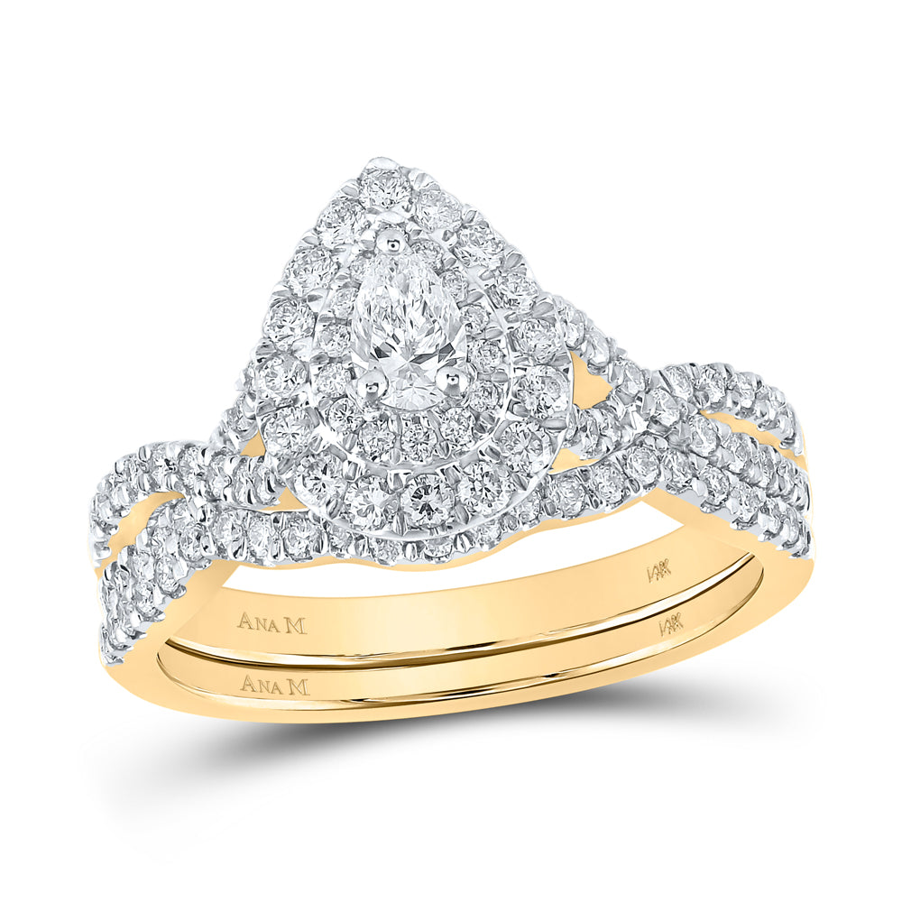 1 CTW-DIA ANA M 1/5CT-CPEAR BRIDAL SET DOUBLE HALO