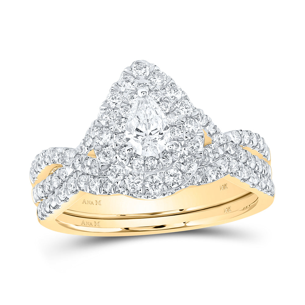 1 CTW-DIA ANA M 1/3CT-CPEAR BRIDAL SET DOUBLE HALO
