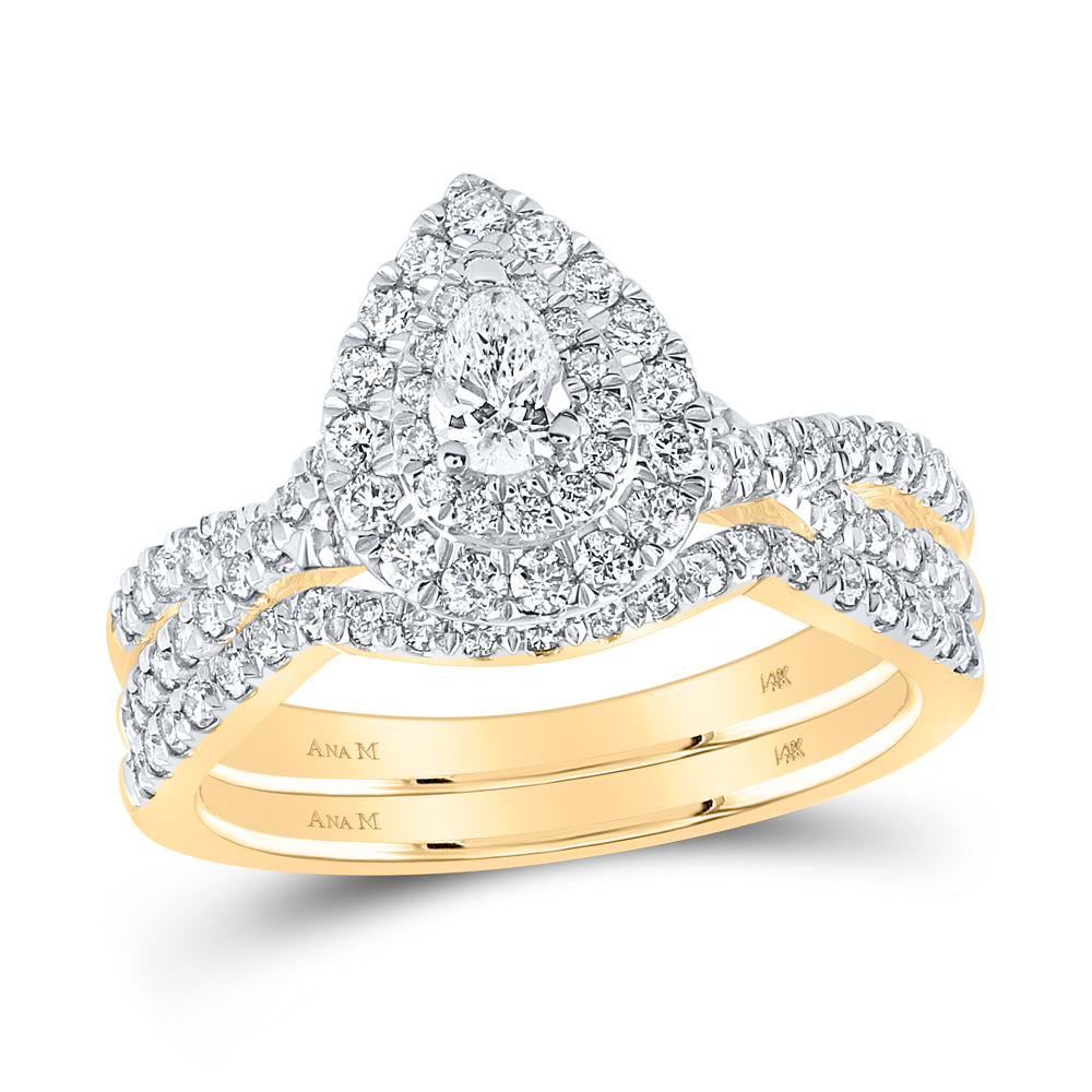 1 CTW-DIA ANA M 1/5CT-CPEAR BRIDAL SET DOUBLE HALO