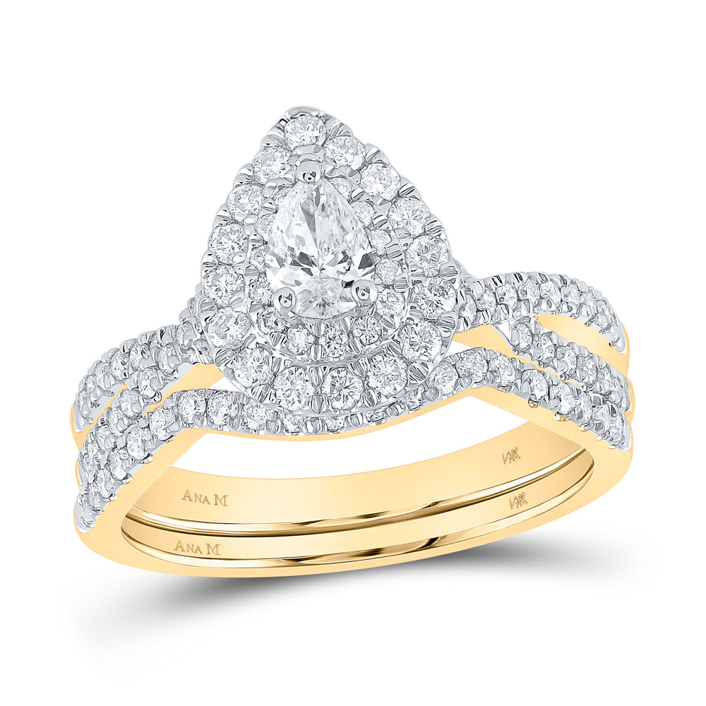 1 CTW-DIA ANA M 1/3CT-CPEAR BRIDAL SET DOUBLE HALO