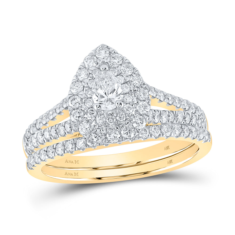 1 CTW-DIA ANA M 1/5CT-CPEAR BRIDAL SET DOUBLE HALO