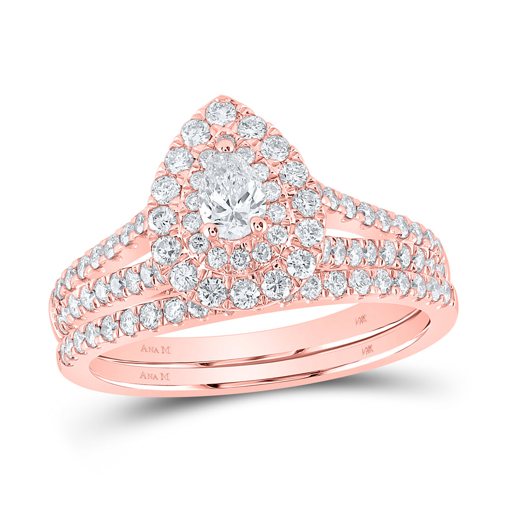 1 CTW-DIA ANA M 1/5CT-CPEAR BRIDAL SET DOUBLE HALO