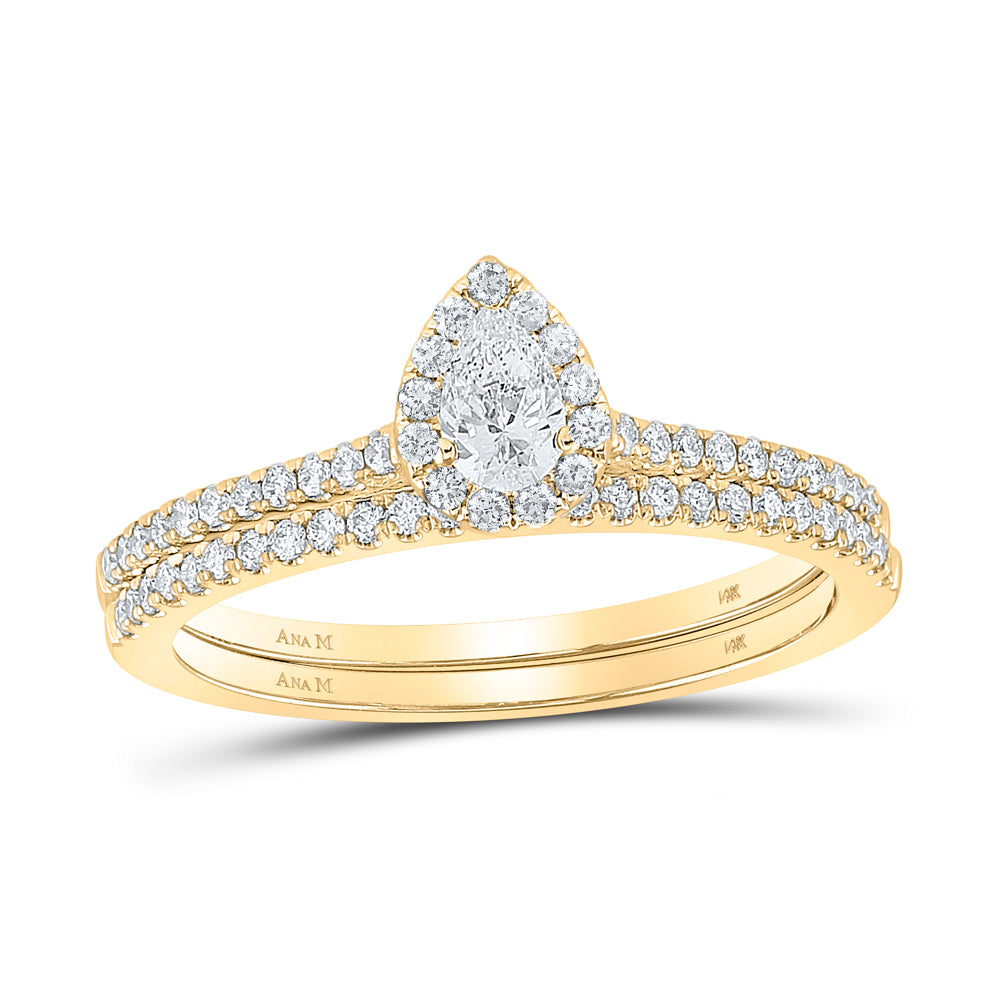 1/2CTW-DIA ANA M 1/5CT-CPEAR BRIDAL SET SINGLE HALO