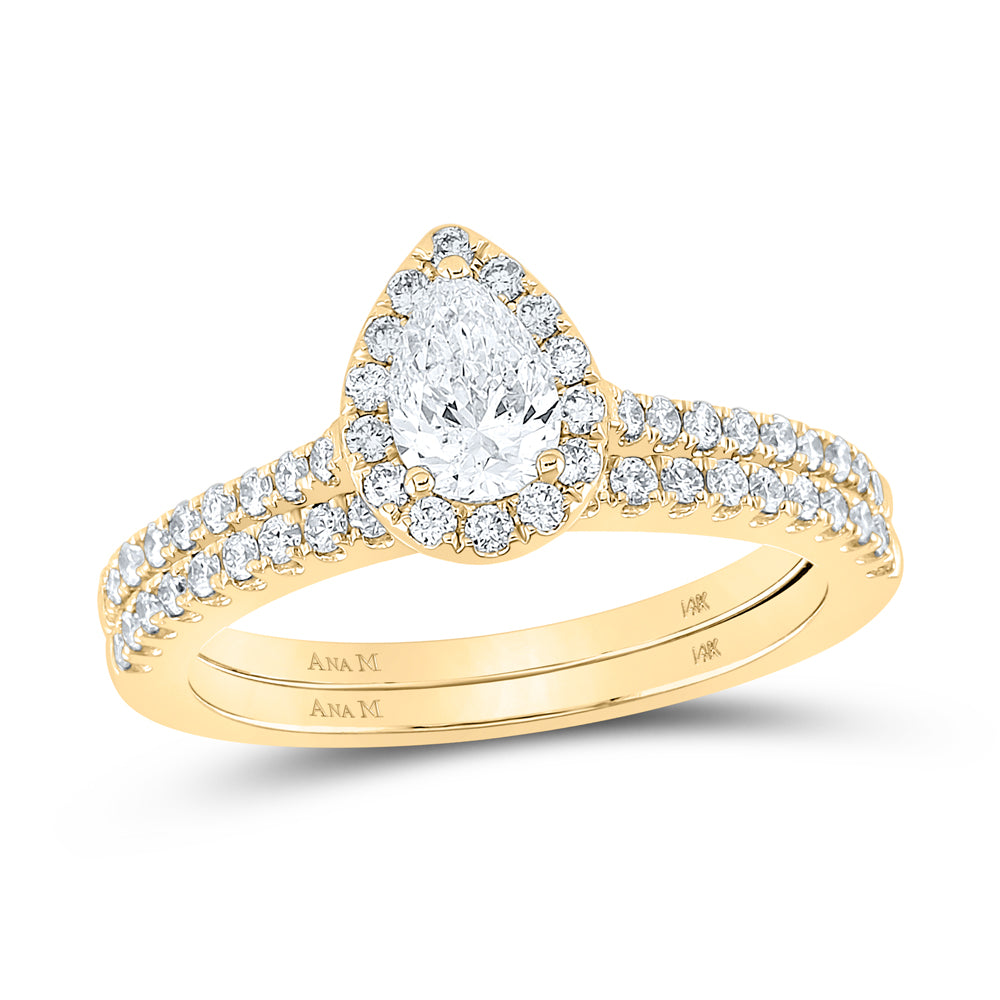 1CTW-DIA ANA M 1/2CT-CPEAR BRIDAL SETS SINGLE HALO