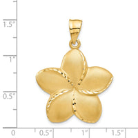 Load image into Gallery viewer, 14k Satin Diamond-cut Open-Backed Large Plumeria Pendant
