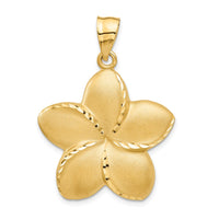 Load image into Gallery viewer, 14k Satin Diamond-cut Open-Backed Large Plumeria Pendant
