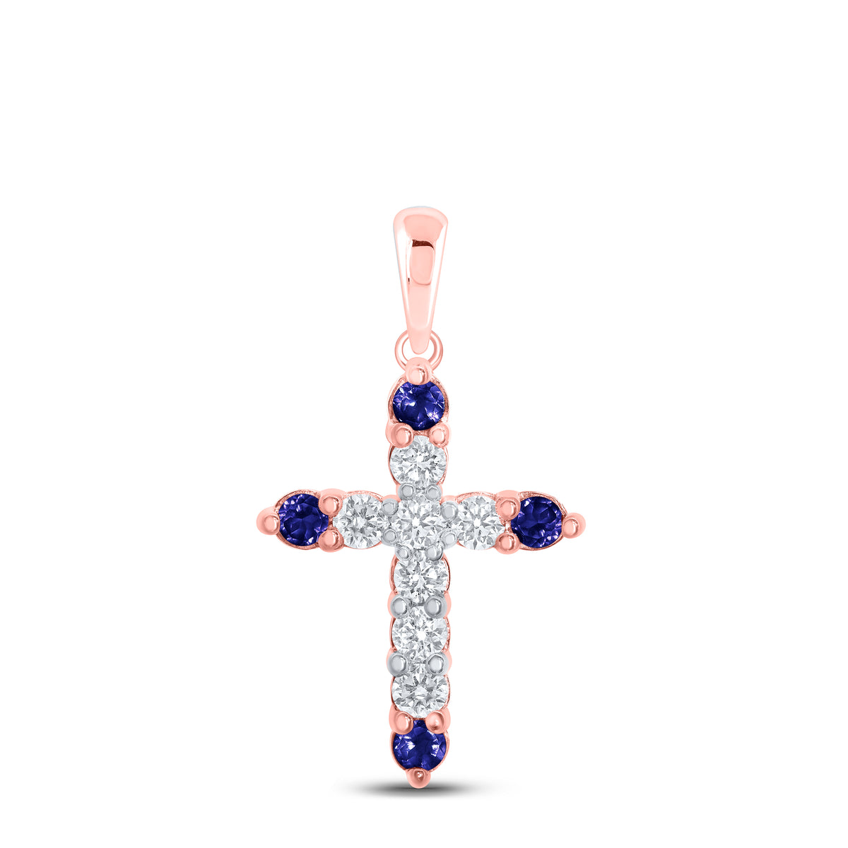 1/6CTW-DIA NK 1/10CT-SAPP NATURAL GEM CROSS PENDANT