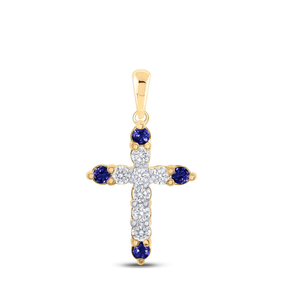 1/6CTW-DIA NK 1/10CT-SAPP NATURAL GEM CROSS PENDANT