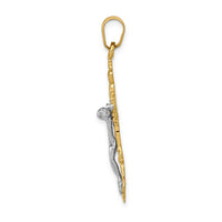 Load image into Gallery viewer, 14k Two-tone Fleur De Lis Crucifix Pendant
