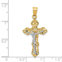 Load image into Gallery viewer, 14k Two-tone Fleur De Lis Crucifix Pendant
