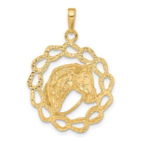 Load image into Gallery viewer, 14k Solid Polished Horse Head in Horseshoes Pendant
