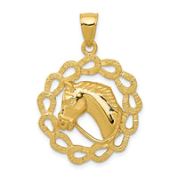 Load image into Gallery viewer, 14k Solid Polished Horse Head in Horseshoes Pendant
