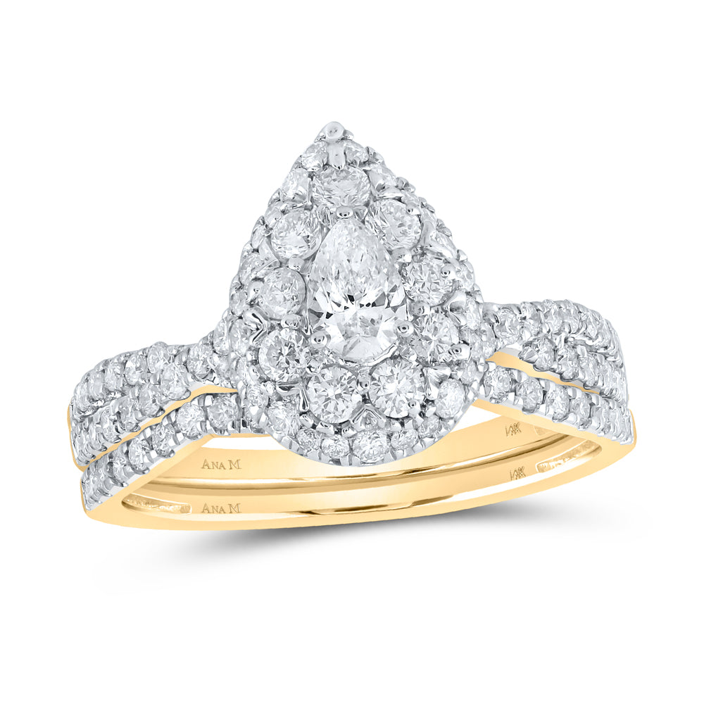 1CTW-DIA ANA M 1/4CT-CPEAR BRIDAL SET 2 HALO