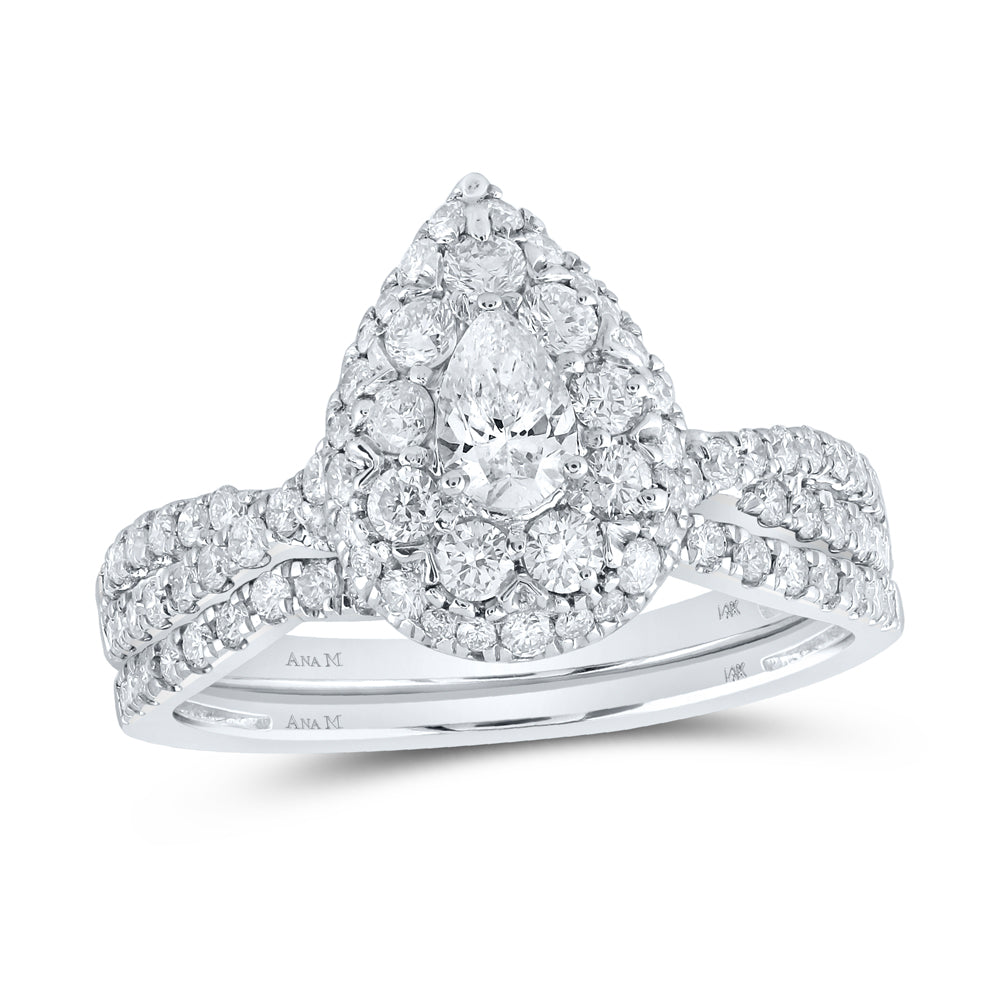1CTW-DIA ANA M 1/4CT-CPEAR BRIDAL SET 2 HALO