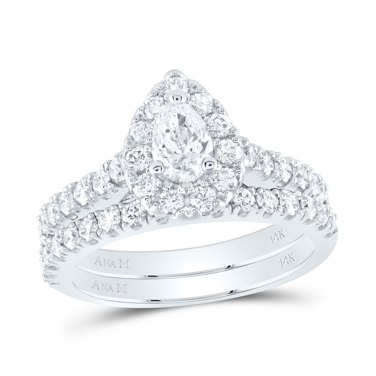 1 3/4CTW-DIA ANA M 1/2CT-CPEAR SINGLE HALO BRIDAL SET
