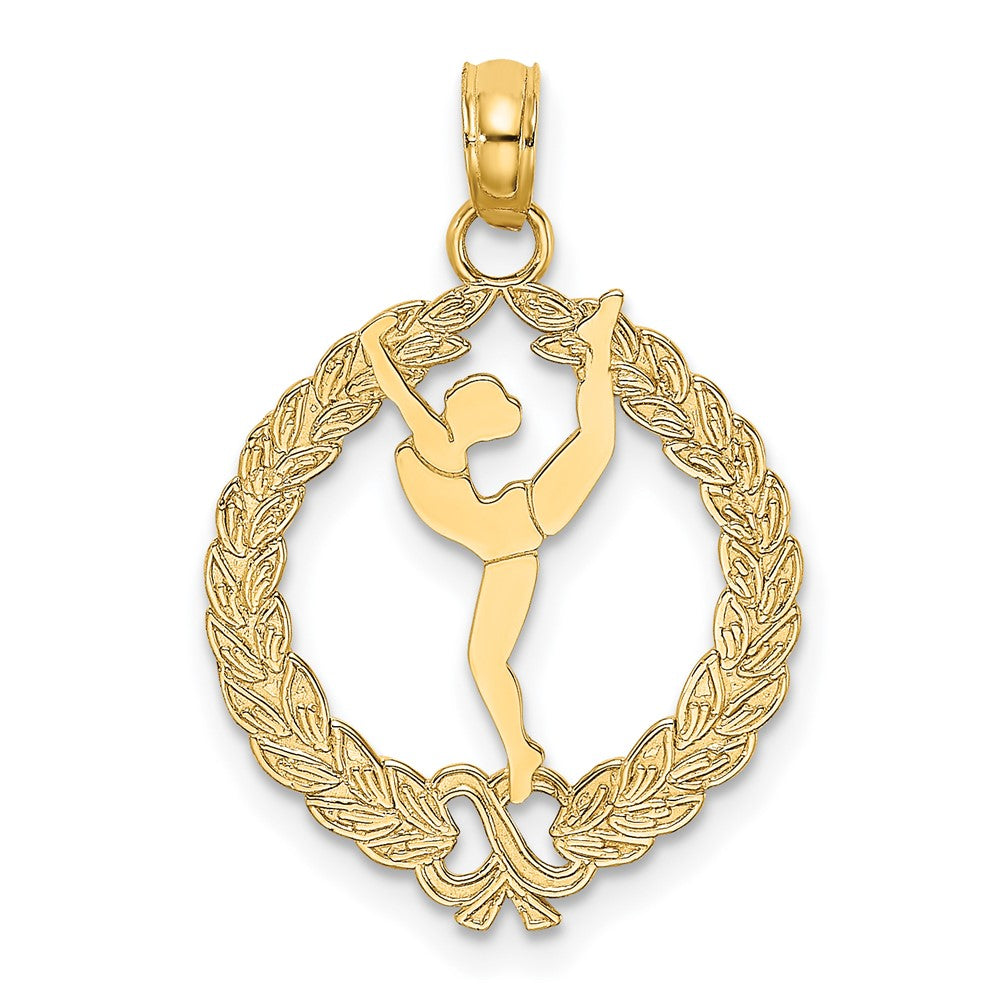 14k Solid Polished Framed Gymnast Charm