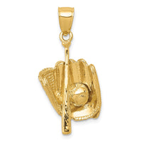 Load image into Gallery viewer, 14K Polished 3-D Glove/Bat/Baseball Pendant

