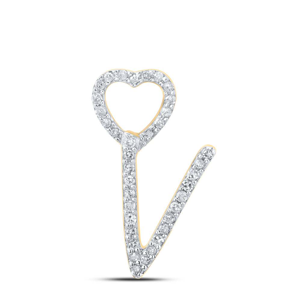 1/10CTW-DIA P1 GIFT HEART INITIAL "V" PENDANT