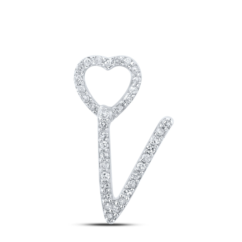 1/10CTW-DIA P1 GIFT HEART INITIAL "V" PENDANT