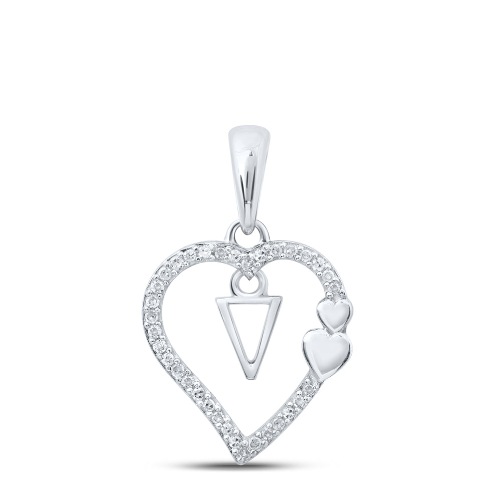 1/10CTW-DIA P1P2 GIFT HEART INITIAL "V" PENDANT