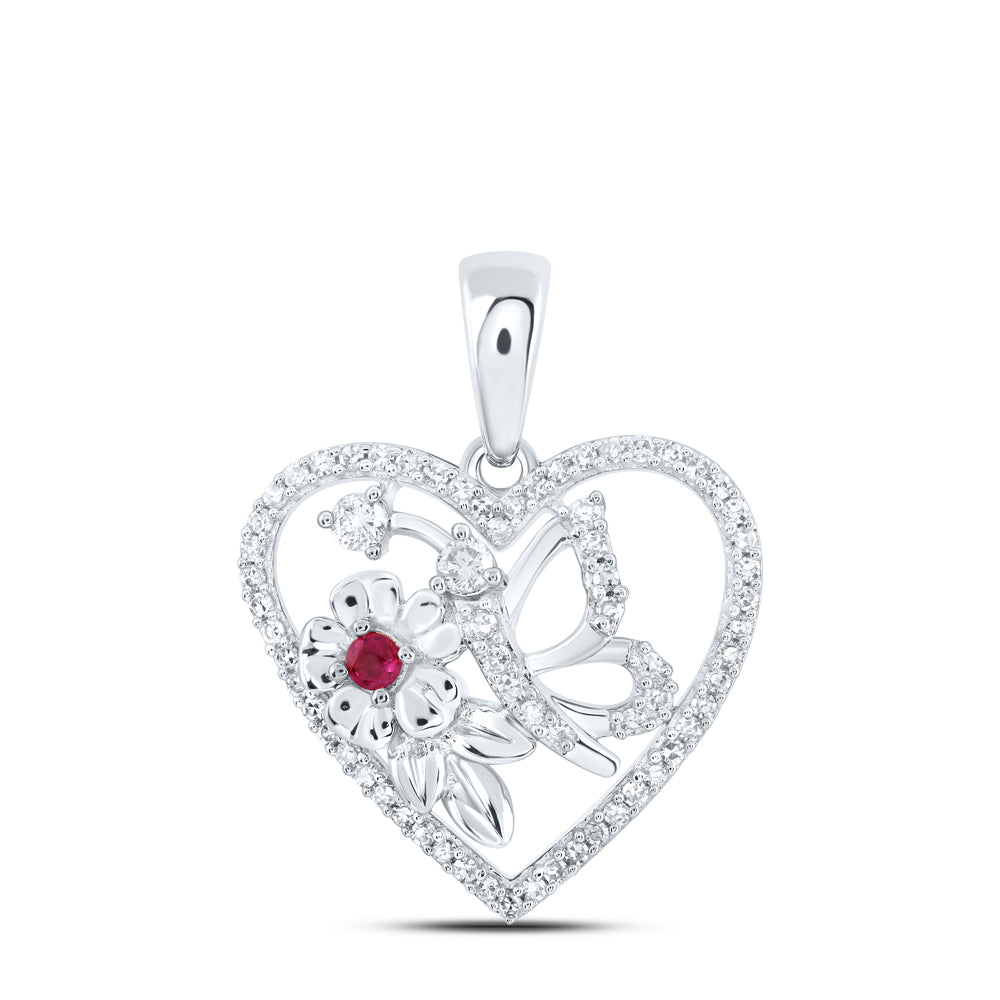 1/5CTW-DIA CN 0.03CT-RUBY HEART BUTTERFLY PENDANT