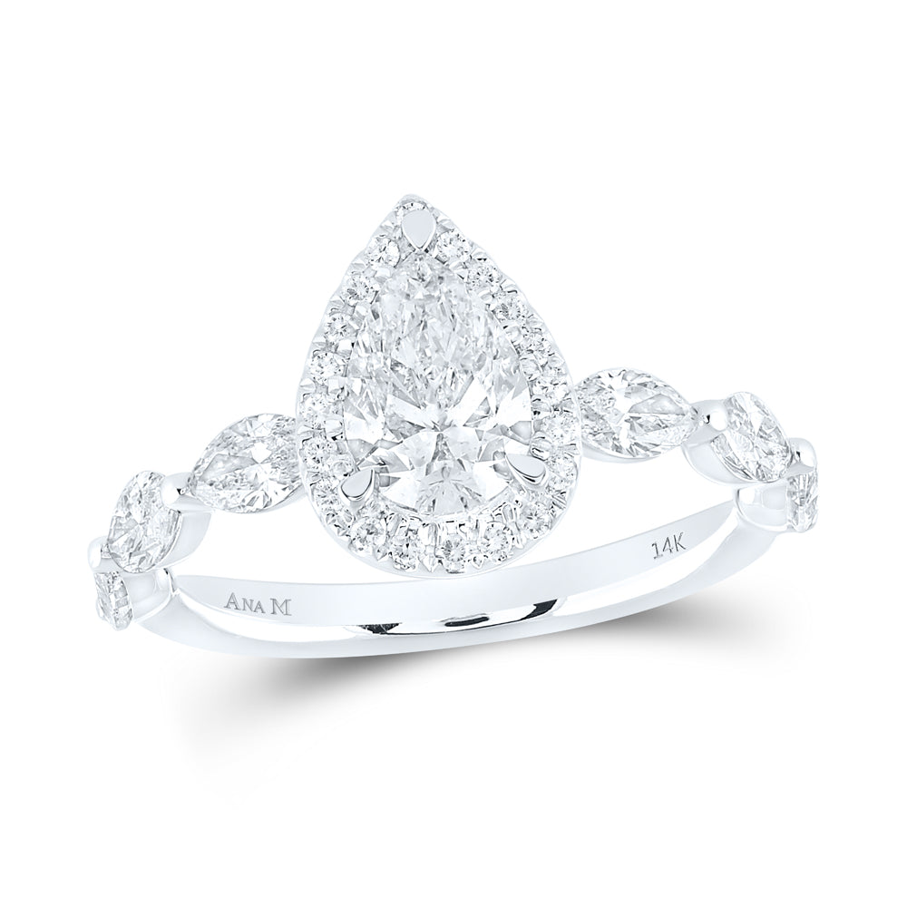 1 3/4CTW-DIA ANA M 1CT-CPEAR SINGLE HALO  ENGAGEMENT RING