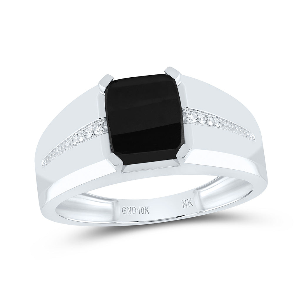 1/20 CTW-DIA NK 9X7 MM ONYX BLACK MENS RING