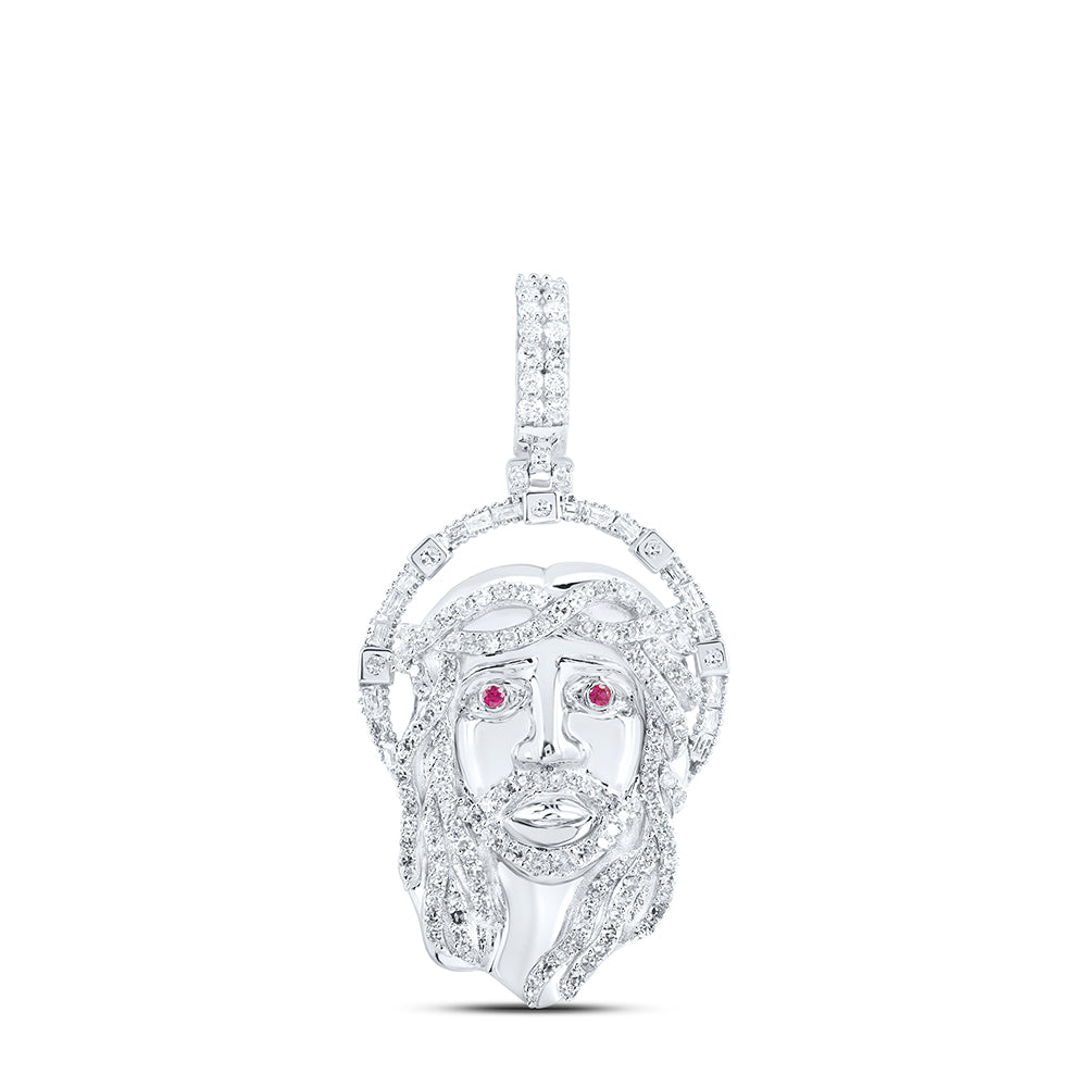 1 CTW-DIA NK 0.02CT-RUBY  JESUS FACE MENS CHARM