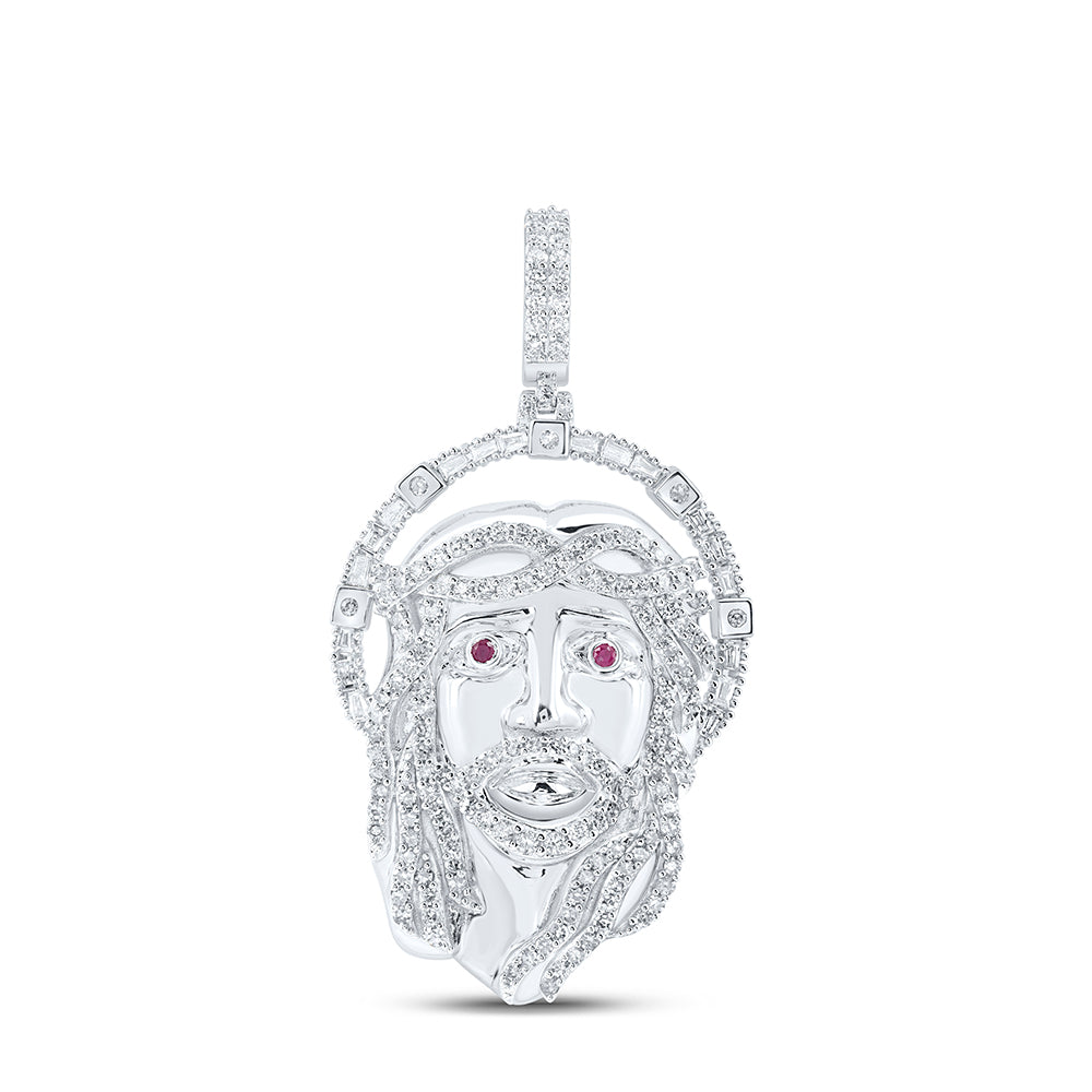 1 3/4CTW-DIA NK 0.04CT-RUBY  JESUS FACE MENS CHARM