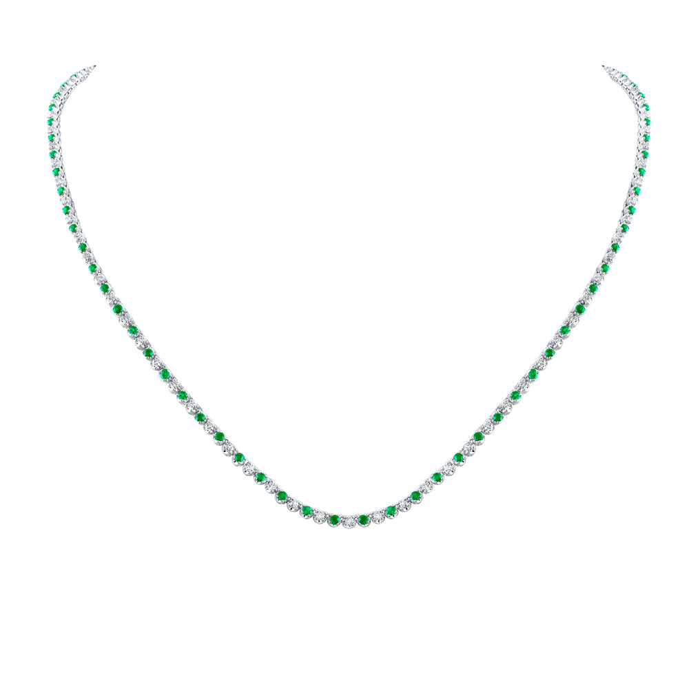2 1/4CTW-DIA NK 2 3/4CTW-EME NATURAL GEM TENNIS NECKLACE (18 INCH)
