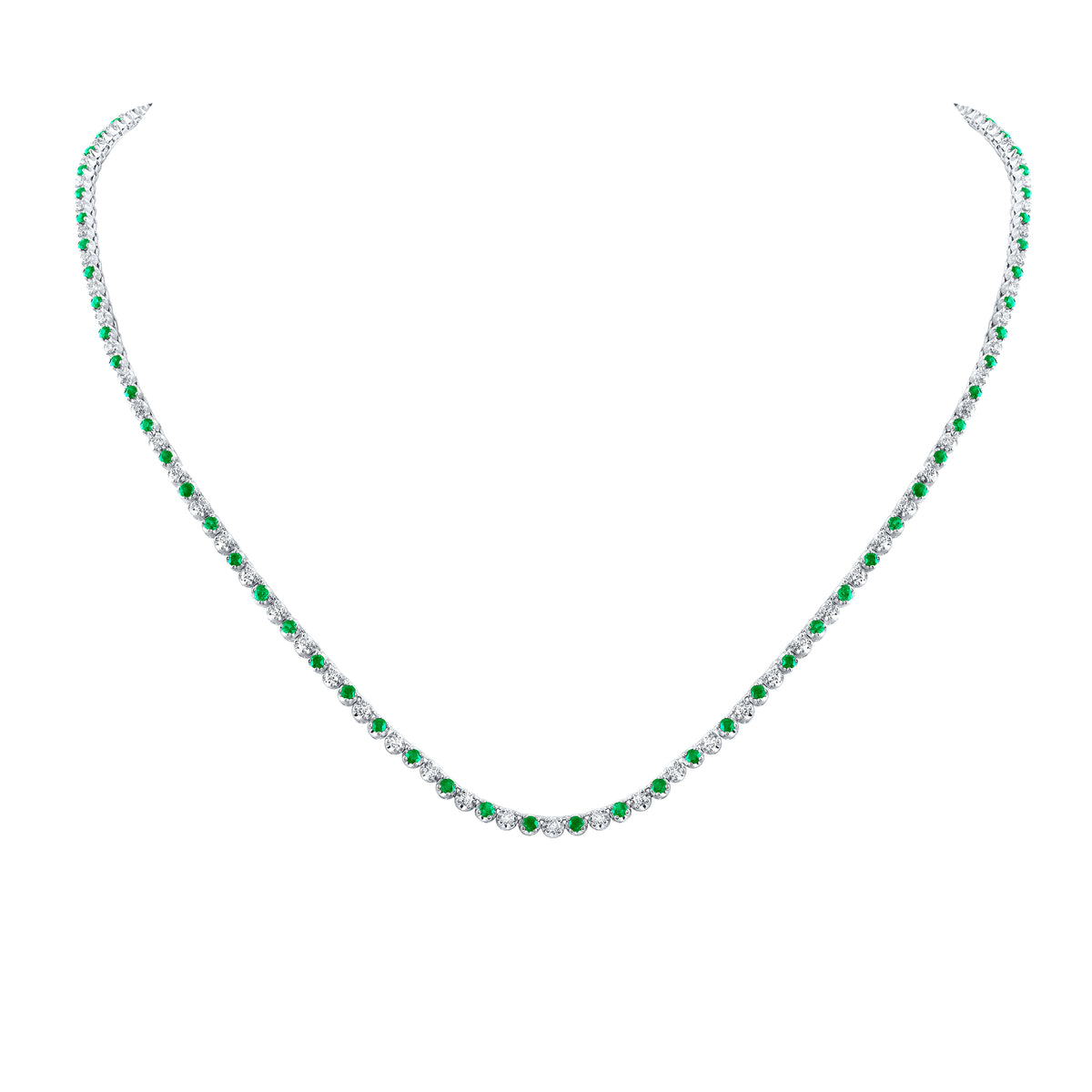 2 1/4CTW-DIA NK 2 3/4CTW-EME NATURAL GEM TENNIS NECKLACE (18 INCH)