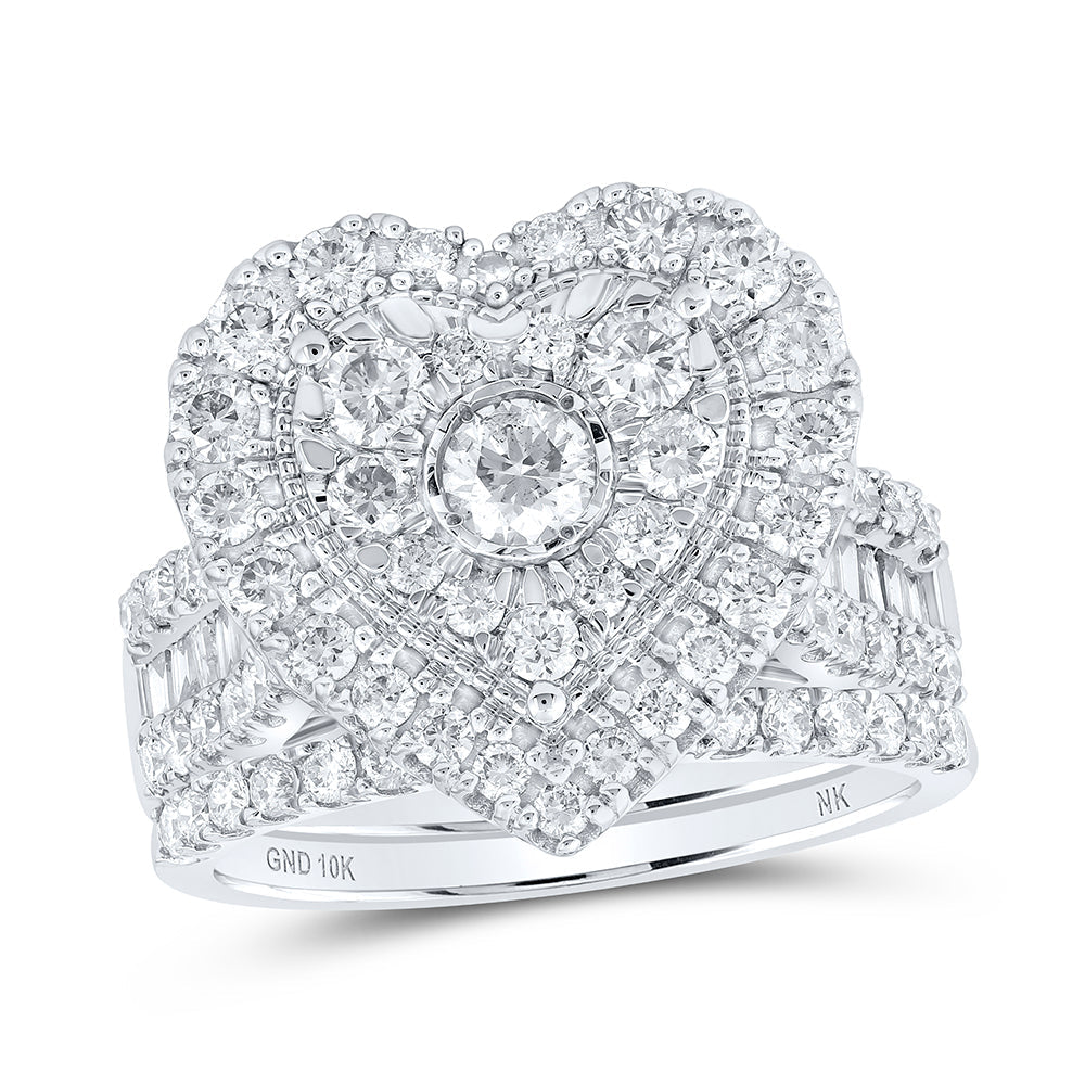 2 CTW-DIA NK 1/5CT-CRD HEART BRIDAL SET SINGLE HALO