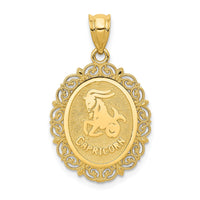 Load image into Gallery viewer, 14k Solid Satin Polished Capricorn Zodiac Oval Pendant
