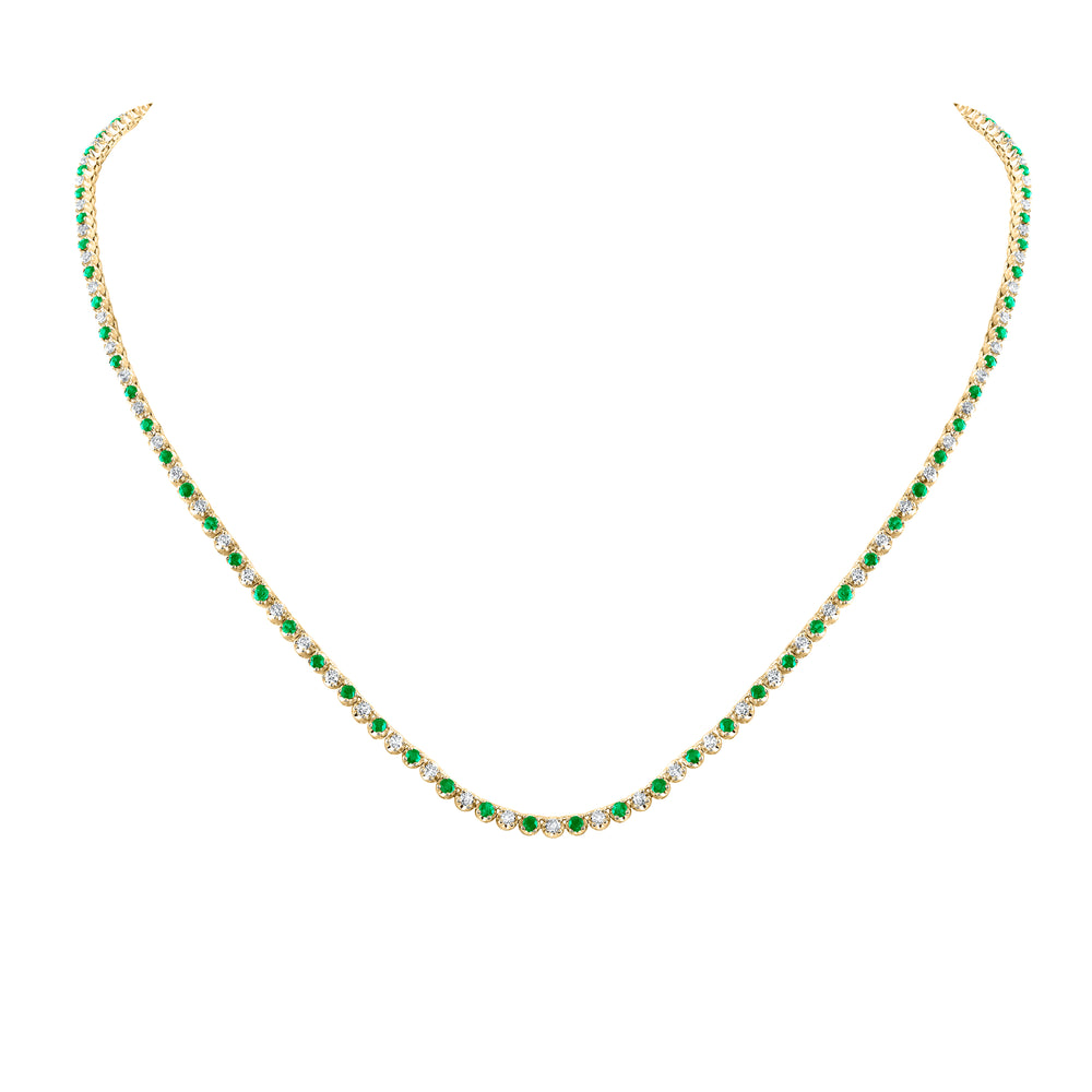 2 1/4CTW-DIA NK 2 3/4CTW-EME NATURAL GEM TENNIS NECKLACE (18 INCH)