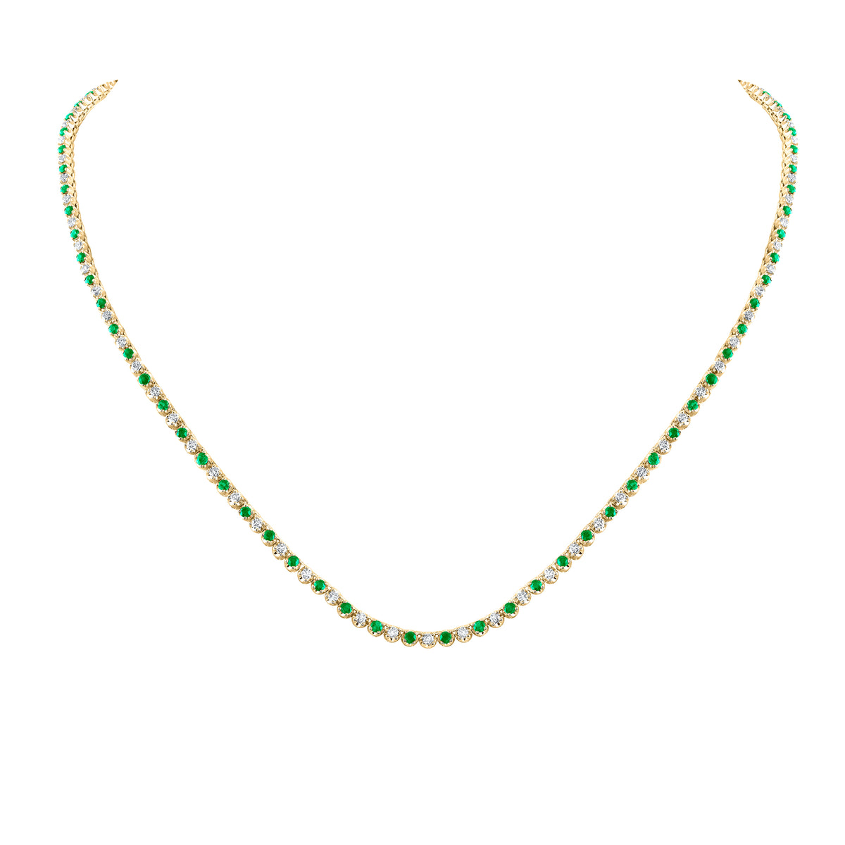 2 1/4CTW-DIA NK 2 3/4CTW-EME NATURAL GEM TENNIS NECKLACE (18 INCH)