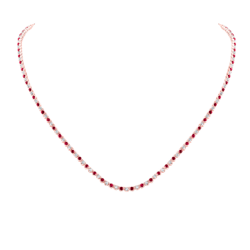 2 1/4CTW-DIA NK 2.00MM-RUBY NATURAL GEM TENNIS NECKLACE (18 INCH)