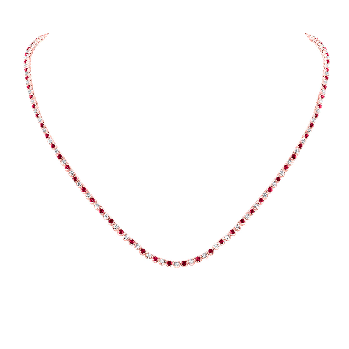 2 1/4CTW-DIA NK 2.00MM-RUBY NATURAL GEM TENNIS NECKLACE (18 INCH)