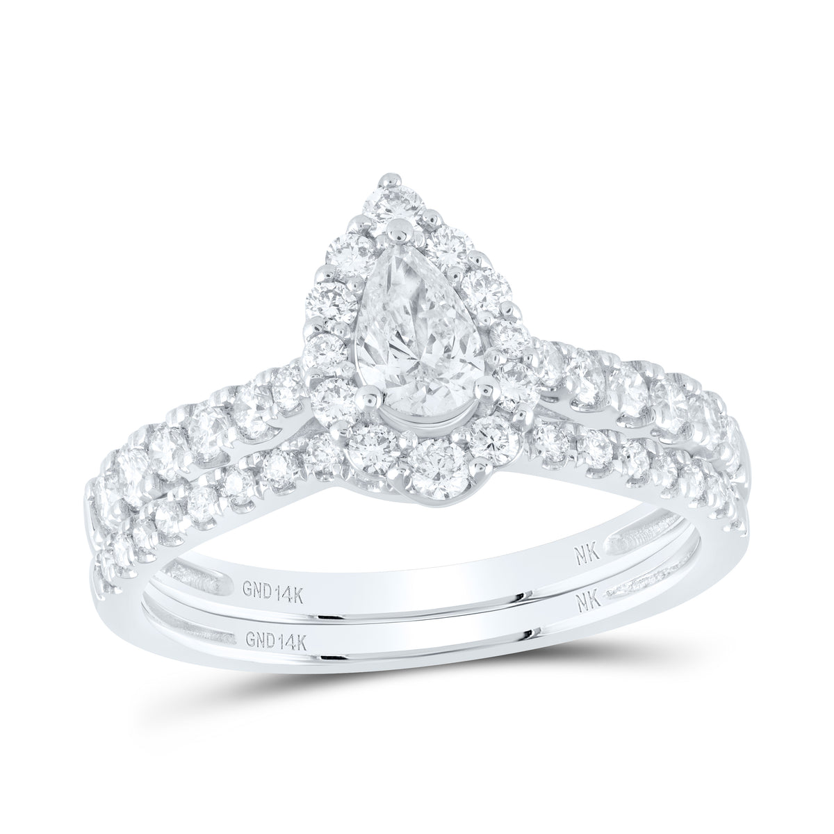 1CTW-DIA NK 1/3CT-CPEAR BRIDAL SET CERT