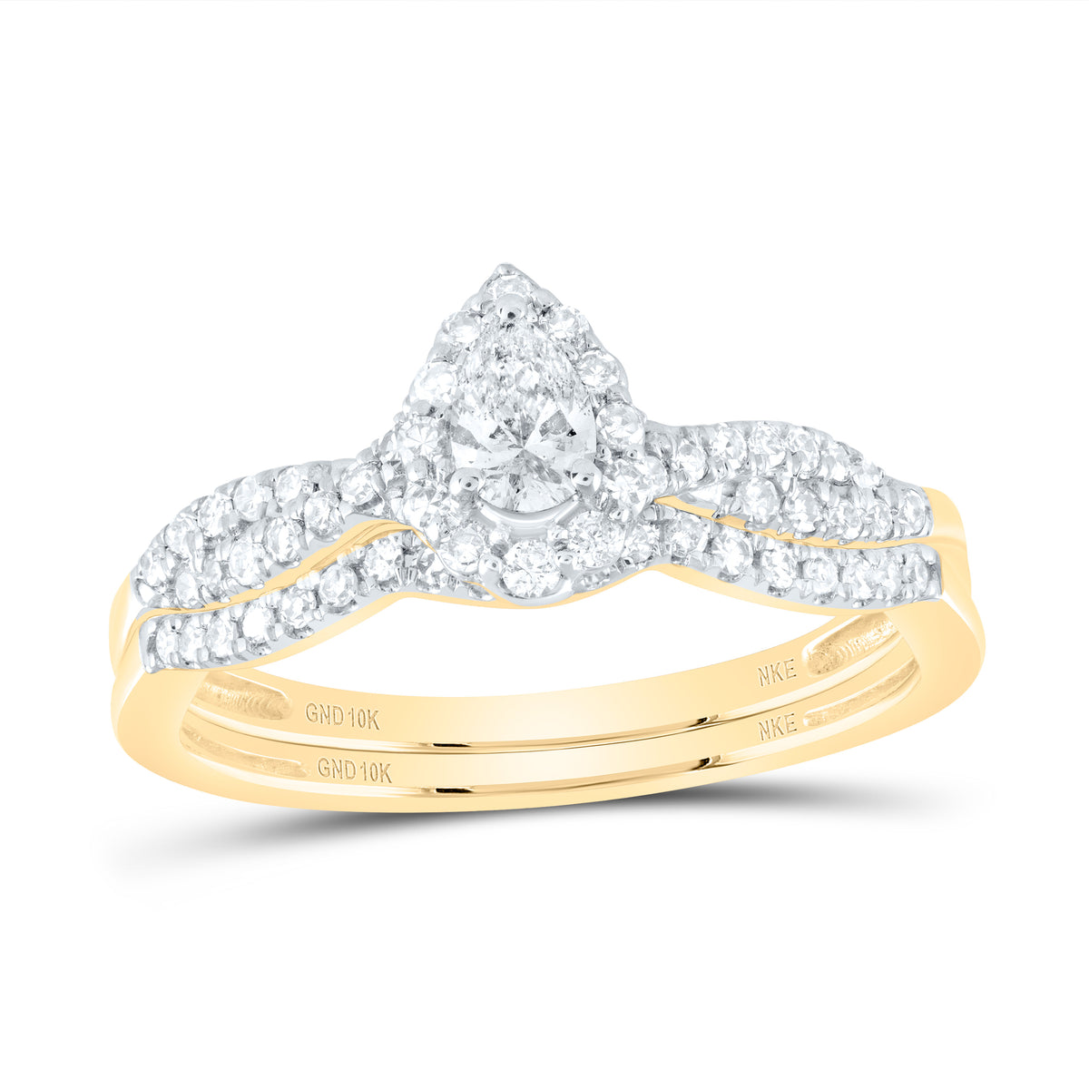 1/2CTW-DIA NKE 1/5CT-CPEAR BRIDAL SET SINGLE HALO