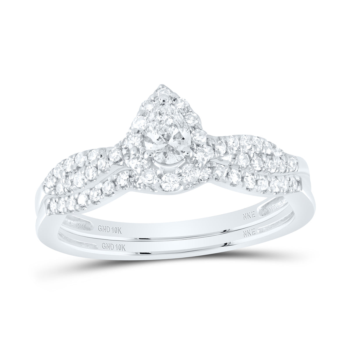 1/2CTW-DIA NKE 1/5CT-CPEAR BRIDAL SET SINGLE HALO