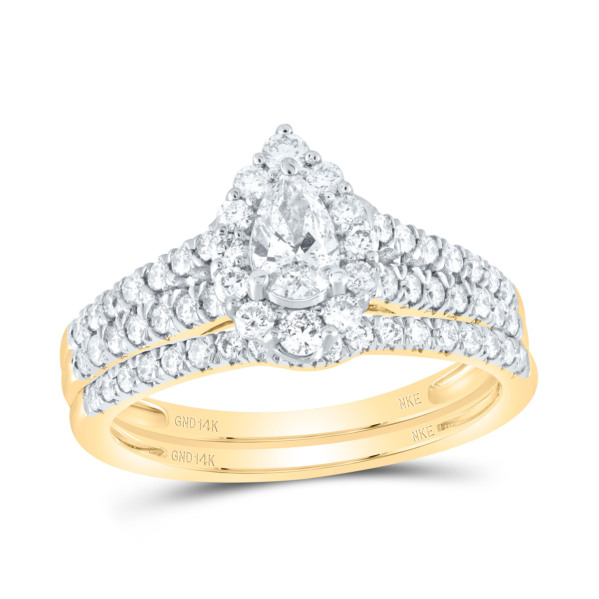 1CTW-DIA NKE 1/3CT-CPEAR BRIDAL SET SINGLE HALO