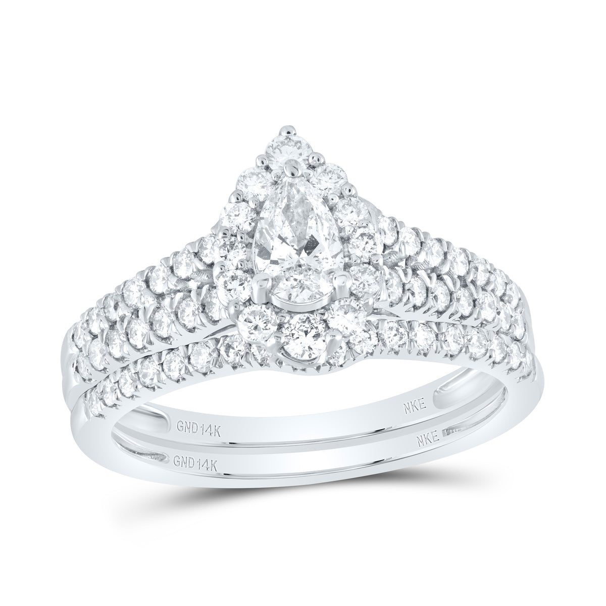 1CTW-DIA NKE 1/3CT-CPEAR BRIDAL SET SINGLE HALO