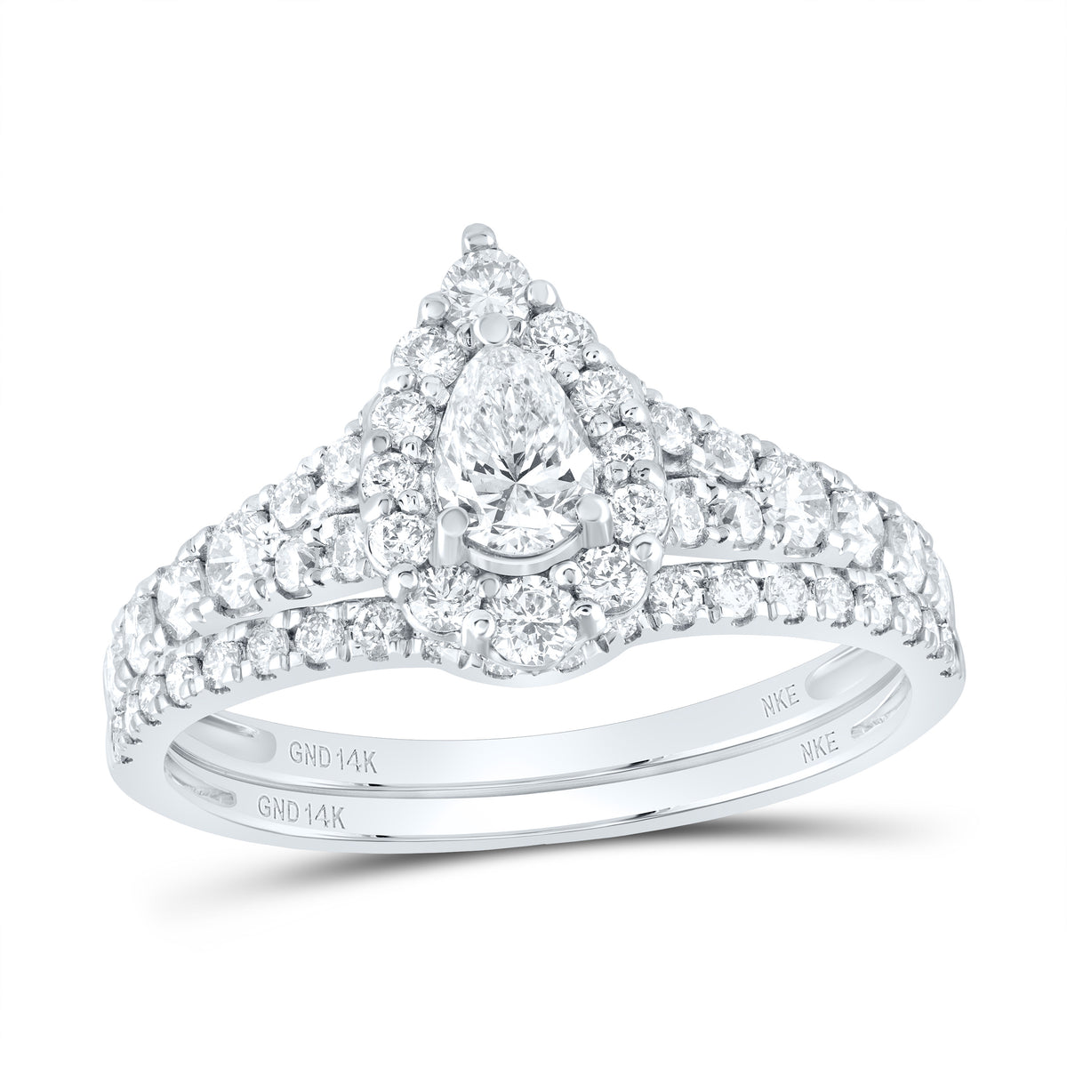 1 1/2CTW-DIA NKE 3/8CT-CPEAR BRIDAL SET SINGLE HALO
