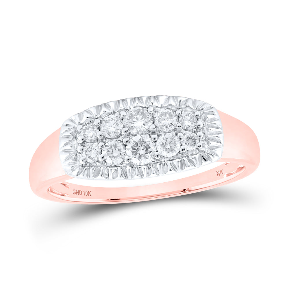 10k Rose Gold Round Diamond Fluted Cluster Ring 1/2 Cttw