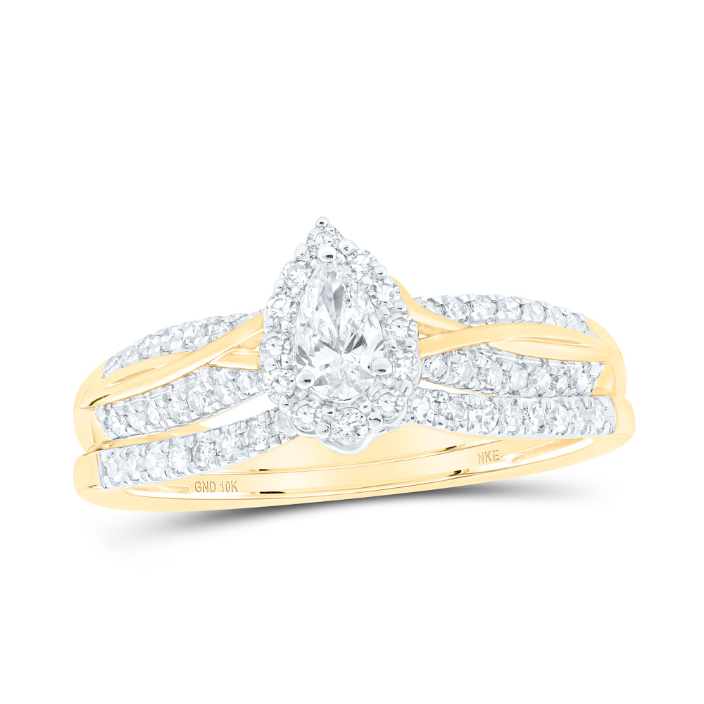 1/2CTW-DIA NKE 1/5CT-CPEAR BRIDAL SET SINGLE HALO
