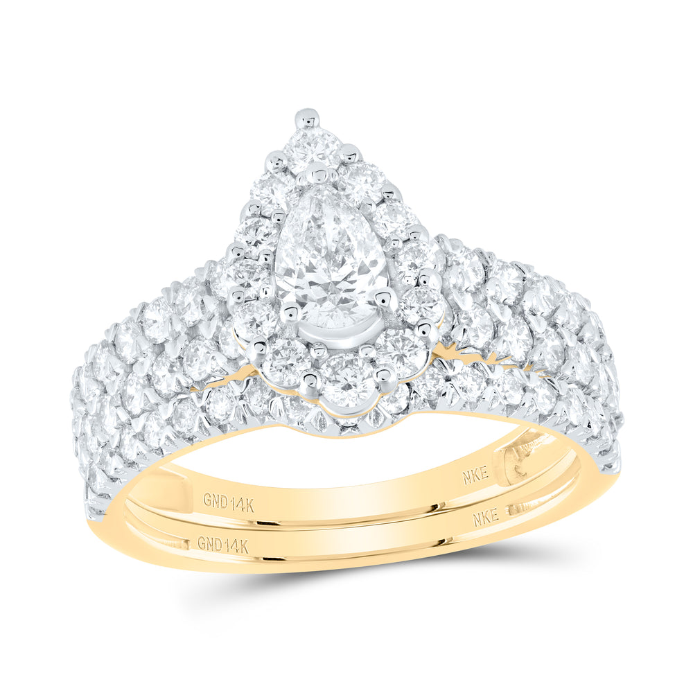 1 1/2CTW-DIA NKE 3/8CT-CPEAR BRIDAL SET SINGLE HALO