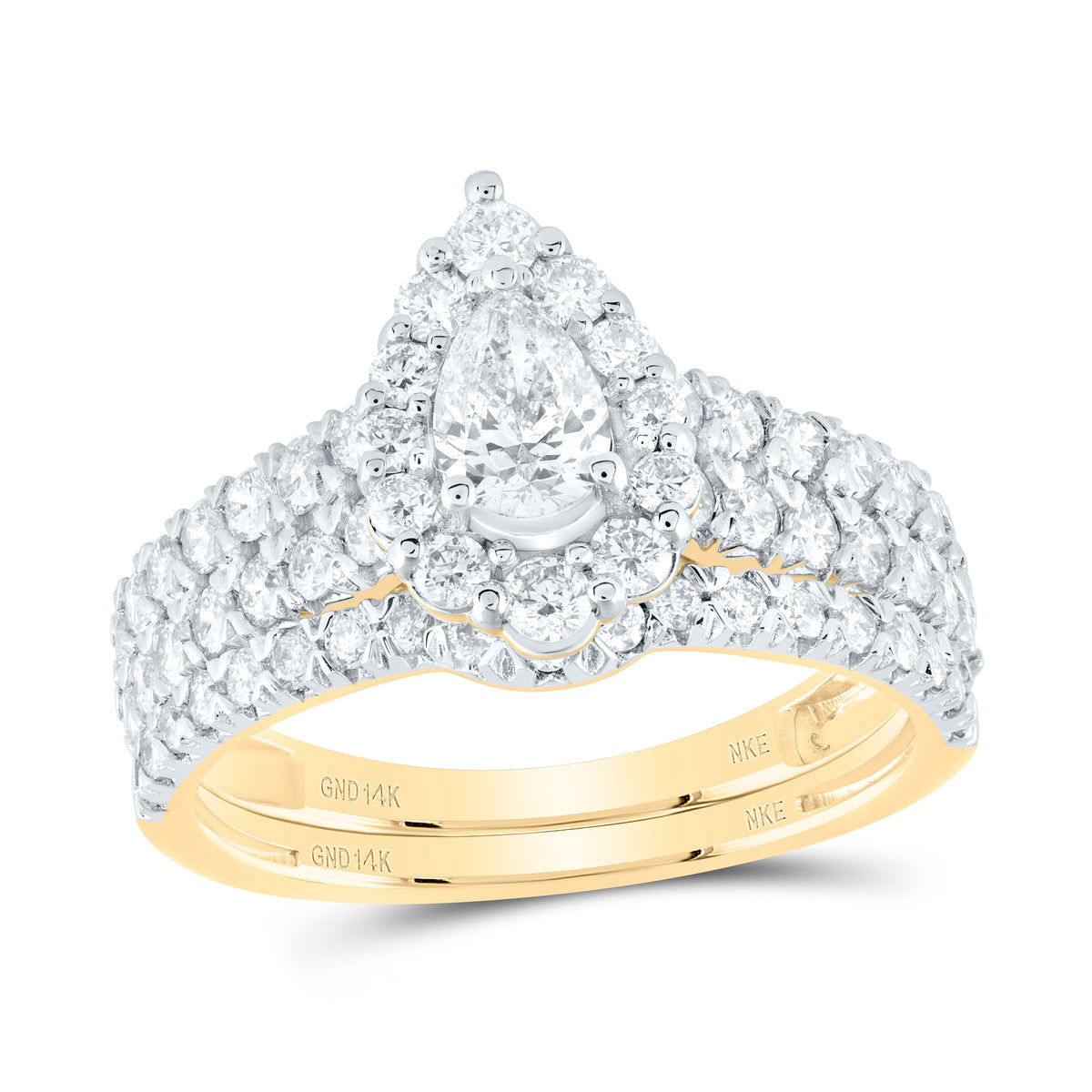 1 1/2CTW-DIA NKE 3/8CT-CPEAR BRIDAL SET SINGLE HALO