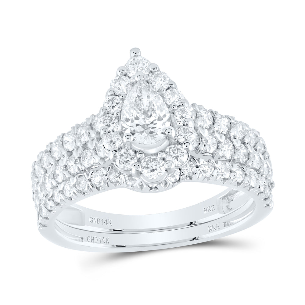 1 1/2CTW-DIA NKE 3/8CT-CPEAR BRIDAL SET SINGLE HALO