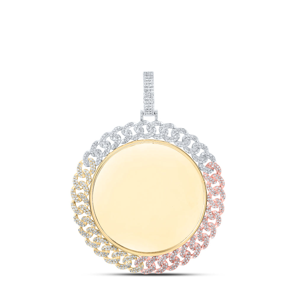 2CTW-DIA NK 3 TONE CUBAN MEMORY MEN CHARM PENDANT