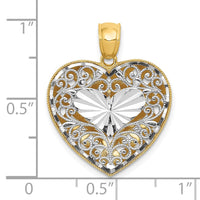 Load image into Gallery viewer, 14K Two-tone Polished Reversible Diamond-cut Filigree Heart Pendant

